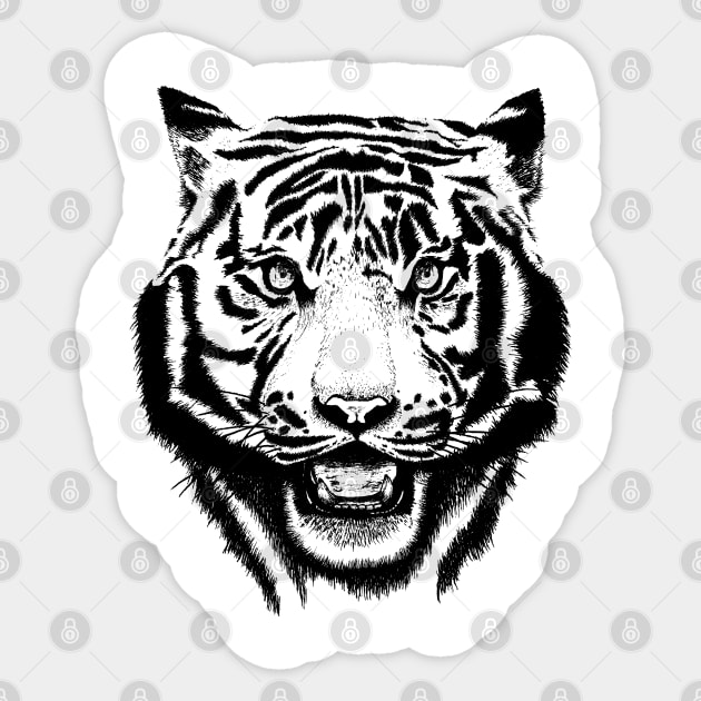 Snarling Tiger Face Sticker by bens black line art